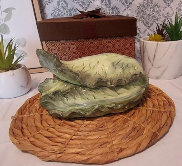 Antique Kaldun and Bogle lettuce leaf bowl and cover in gift box
