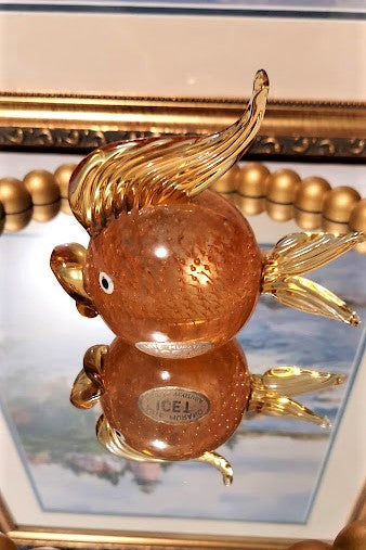Murano ICET Gold Puffer Fish, with original label