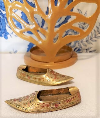 Etched Brass Slipper Ashtrays, set of 2, made in India
