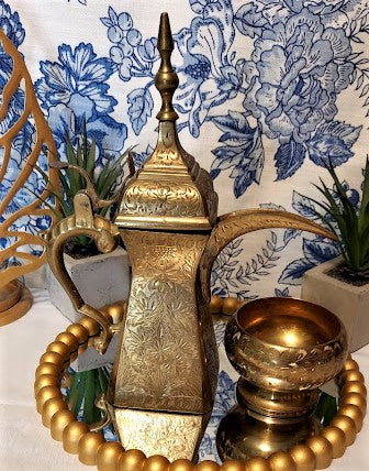 Vintage Brass Arabic Tea pot or Coffee Pot with small Bowl