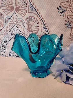 Viking Glass Blue compotes, set of 3