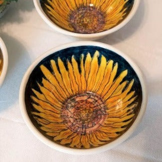 Sunflower Art Pottery Bowls, Set of 3, Signed LF