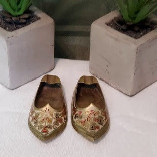 Etched Brass Slipper Ashtrays, set of 2, made in India