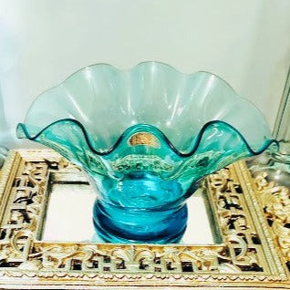 Bischoff turquoise blue ruffled bowl