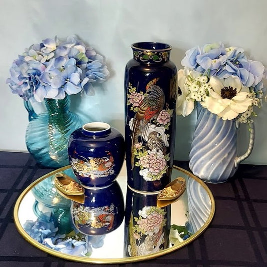 Kutani Cobalt Blue Vase and ginger jar