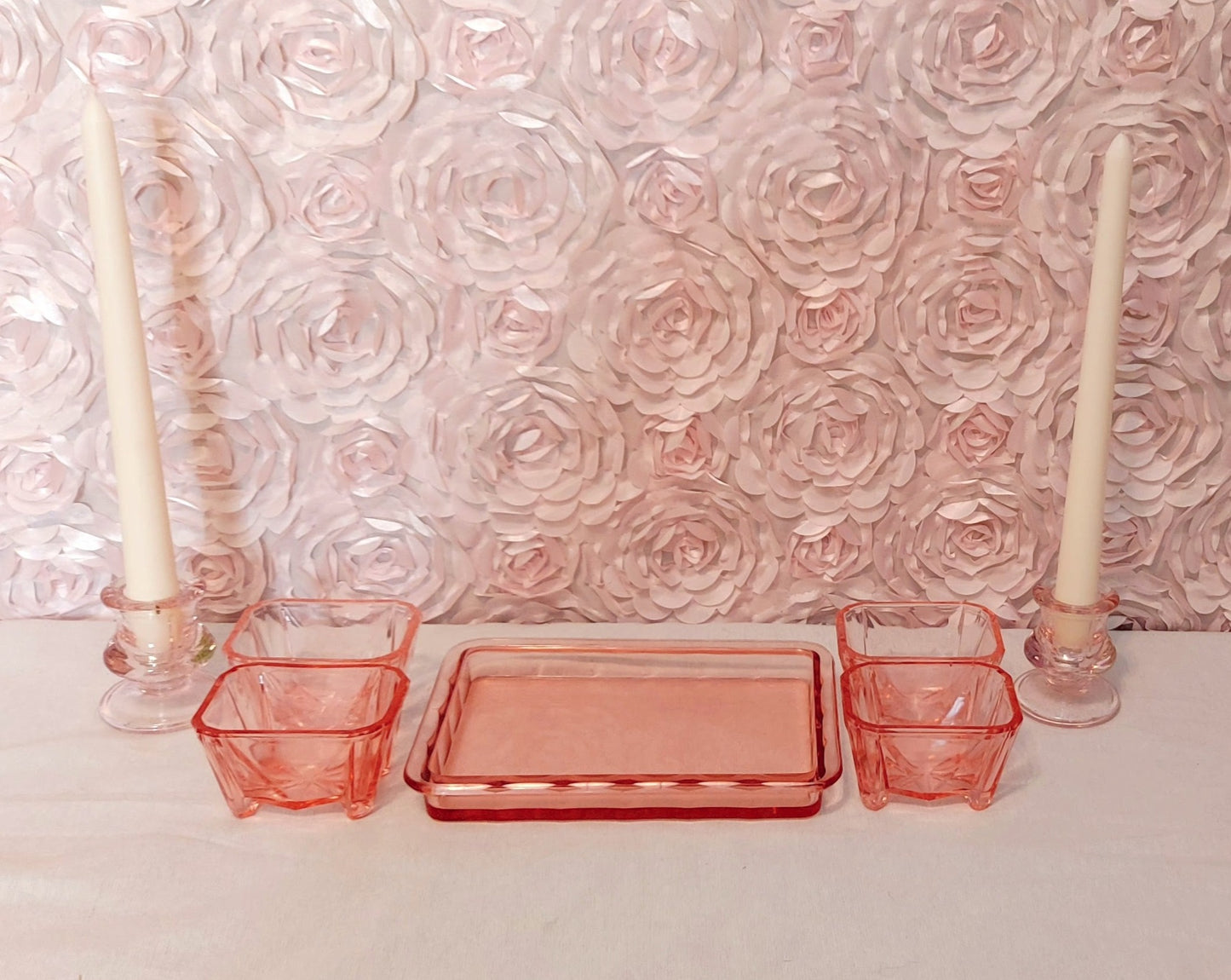 Pink Set of Cambridge Nut candy cup bowls with Tray Or Condiments holder