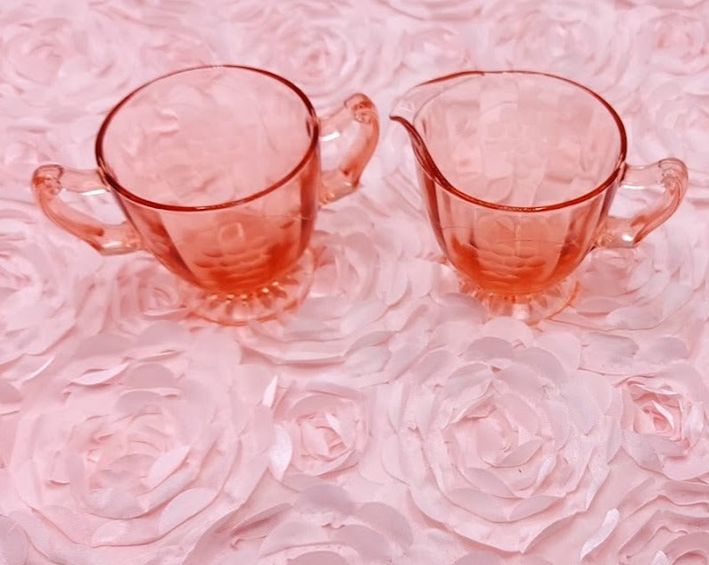 Pink Depression Glass Creamer and Sugar