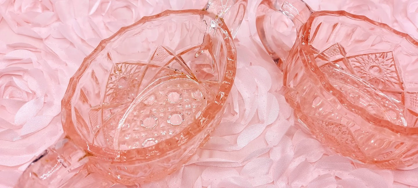 Vintage pink depression glass creamer and sugar