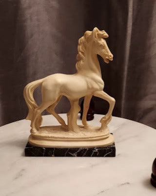 Vintage Horse sculpture on marble base, signed A-Santini. Made in Italy.
