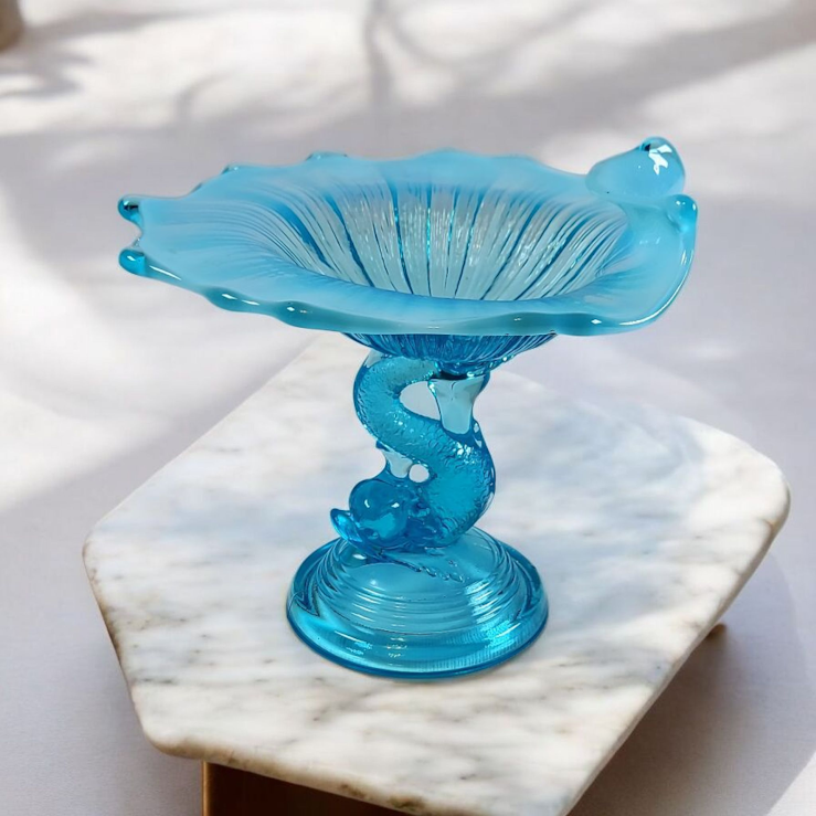 Blue Opalescent Glass Compote by Northwood