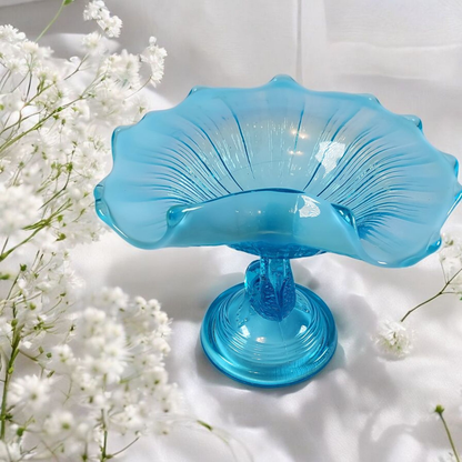 Blue Opalescent Glass Compote by Northwood