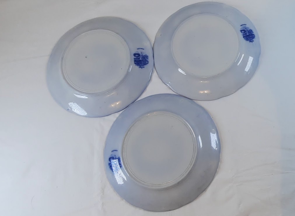 Flow Blue Plates, by William Ridgway, set of three, Stunning!!