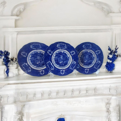 Flow Blue Plates, by William Ridgway, set of three, Stunning!!