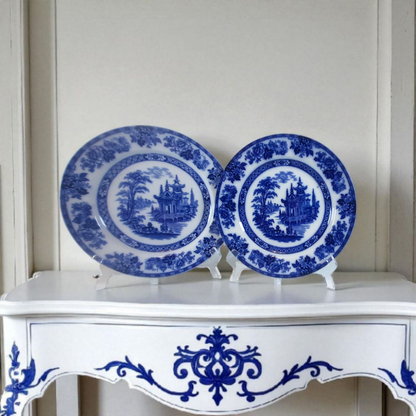 Flow blue transferware set of 2 plates, by Royal Doulton Madras