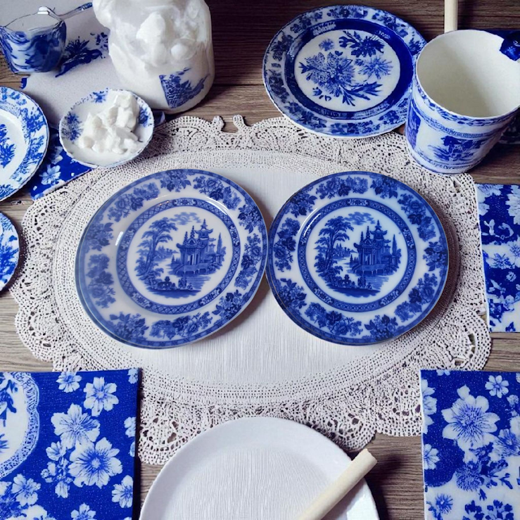 Flow blue transferware set of 2 plates, by Royal Doulton Madras