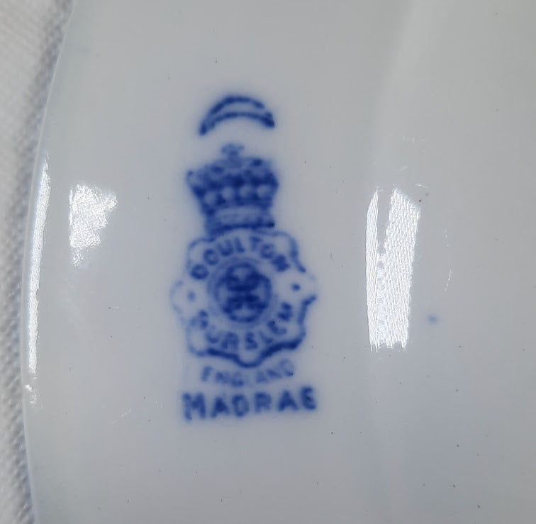 Flow blue transferware set of 2 plates, by Royal Doulton Madras