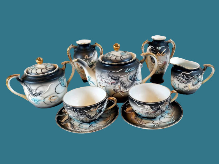 Vintage Japanese Moriage Dragonware, set of 9 pieces, Stunning