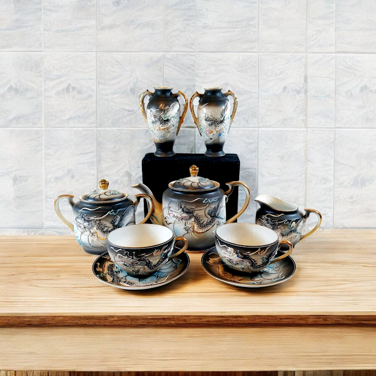 Vintage Japanese Moriage Dragonware, set of 9 pieces, Stunning Vintage Japanese Moriage Dragonware, set of 9 pieces, Stunning