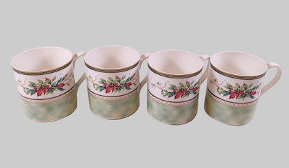 Fitz and Floyd "Winter Holiday Pattern" Christmas Mugs, Set of 4