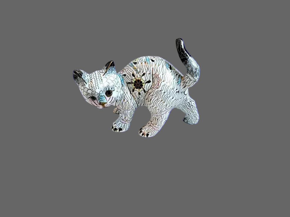 Vintage Chinese Cloisonné Copper Brass Enamel Cat Figurine