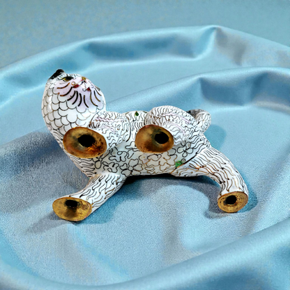 Vintage Chinese Cloisonné Copper Brass Enamel Cat Figurine
