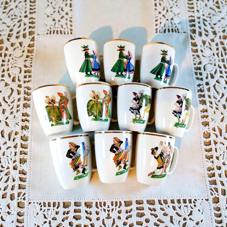 Vintage Polish Mugs by Zofia Stryjenska, set of 10, Excellent!!