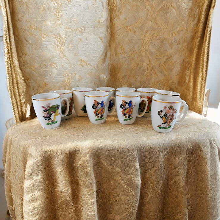 Vintage Polish Mugs by Zofia Stryjenska, set of 10, Excellent!!