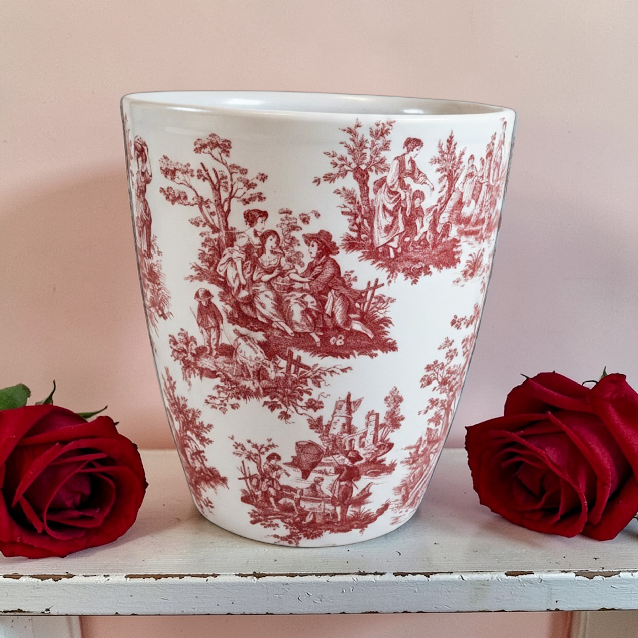 Vintage Red Transferware Cachepot or Planter