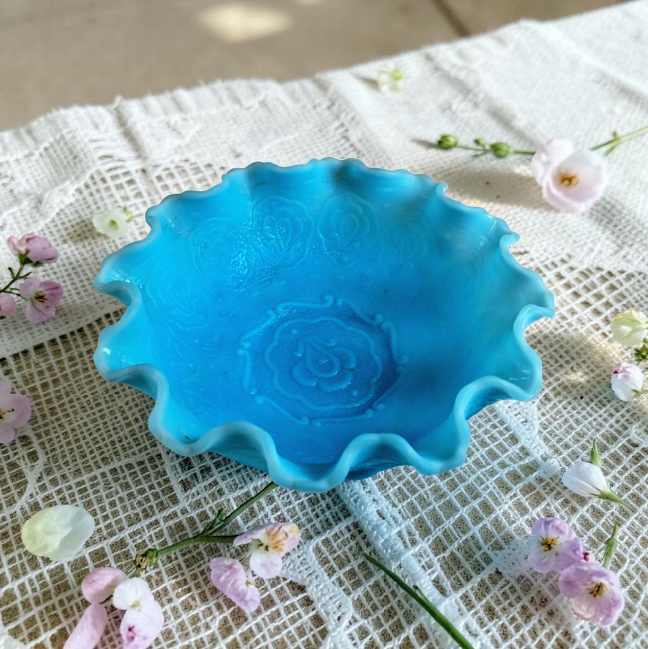 Vintage Fenton Blue  Satin Bowl, So Pretty!