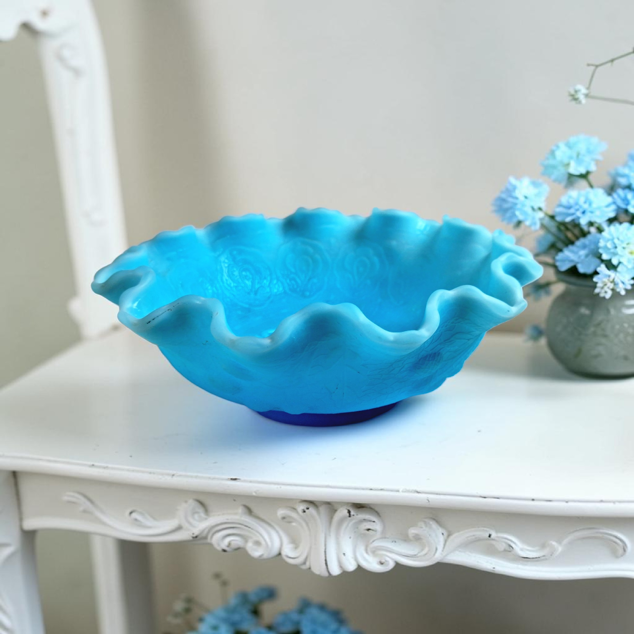 Vintage Fenton Blue  Satin Bowl, So Pretty!