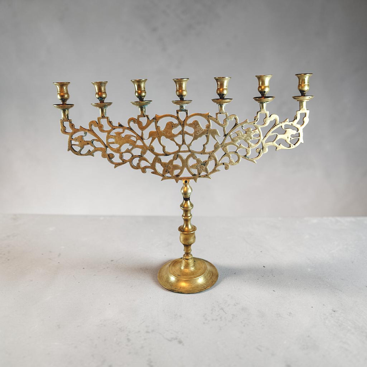 Vintage brass 7-branch menorah