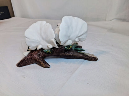Vintage Italian Capodimonte Porcelain Doves on a Branch with Pink Flowers