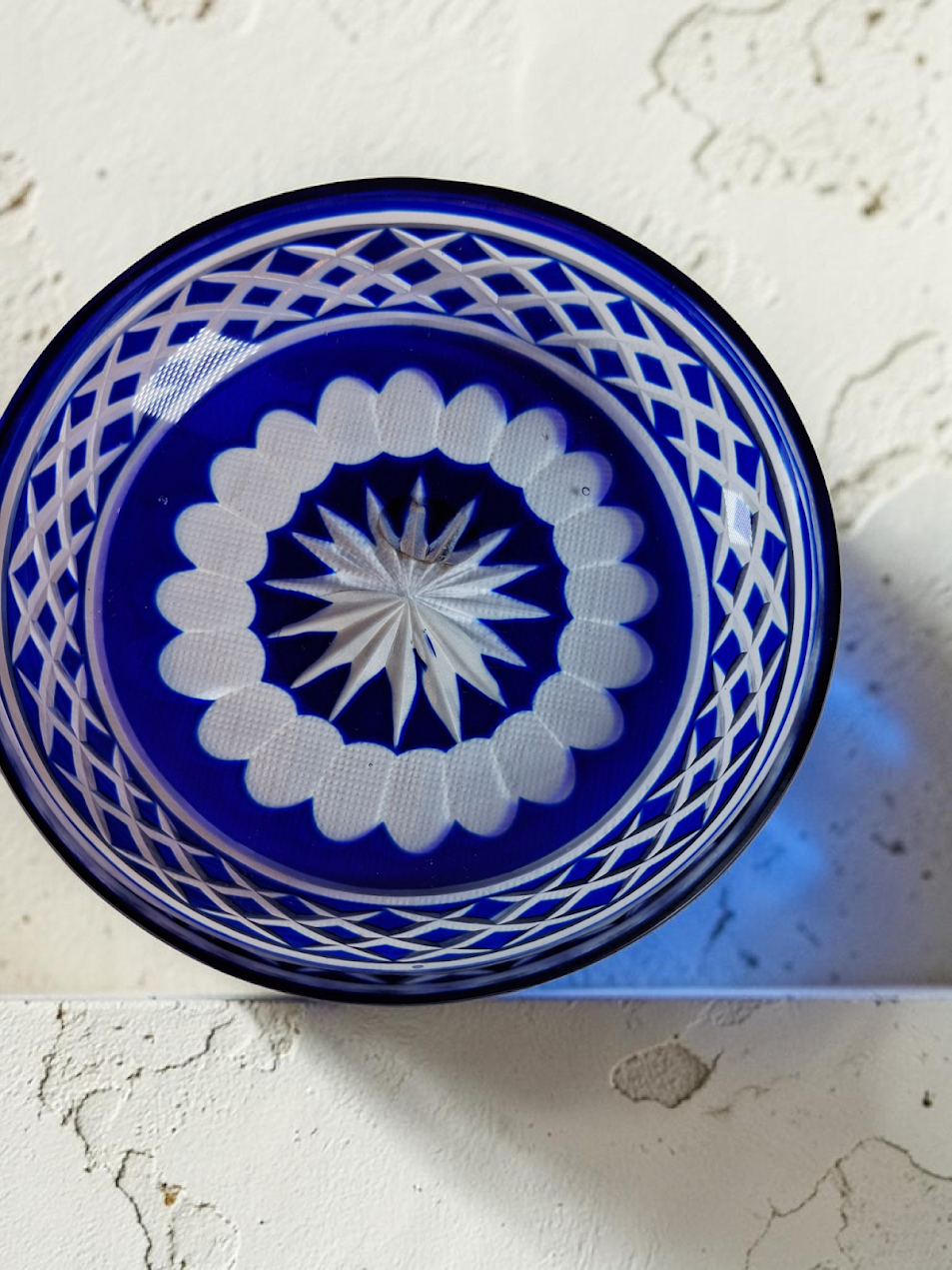 Vintage Cobalt Blue Cut to Clear Vanity Set