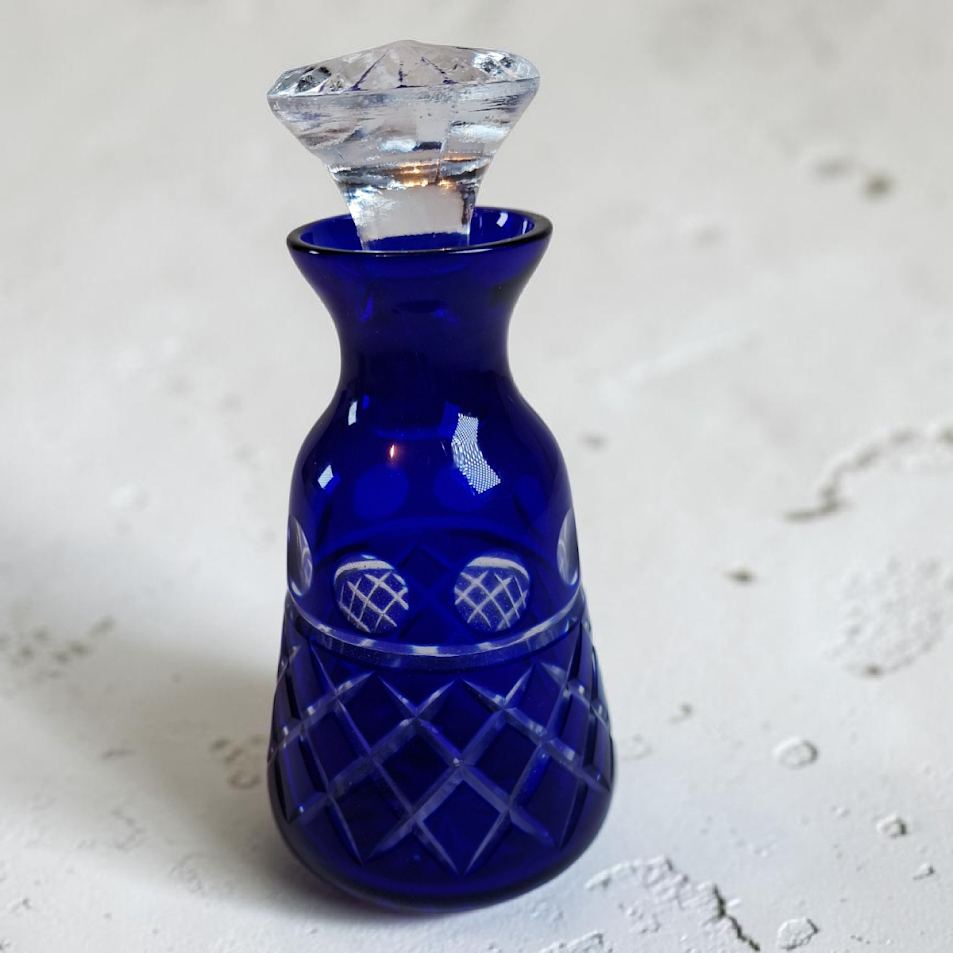 Vintage Cobalt Blue Cut to Clear Vanity Set