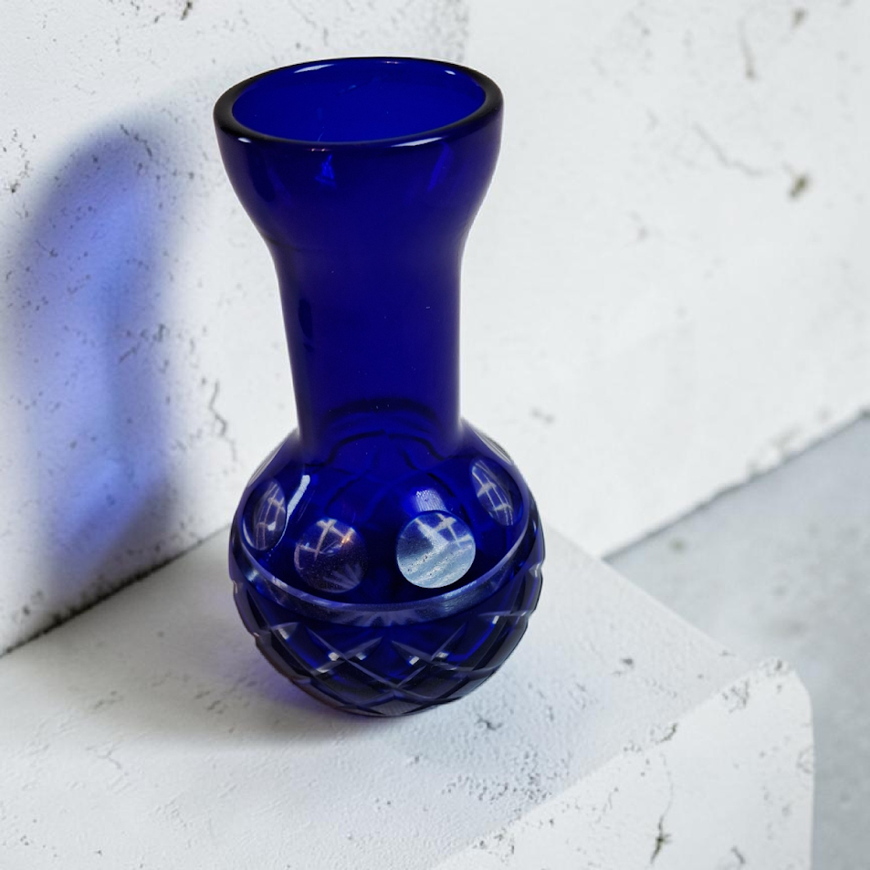 Vintage Cobalt Blue Cut to Clear Vanity Set