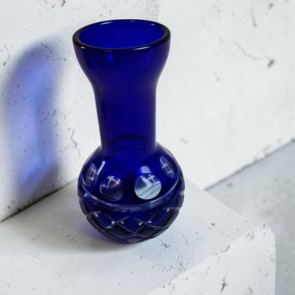 Vintage Cobalt Blue Cut to Clear Vanity Set