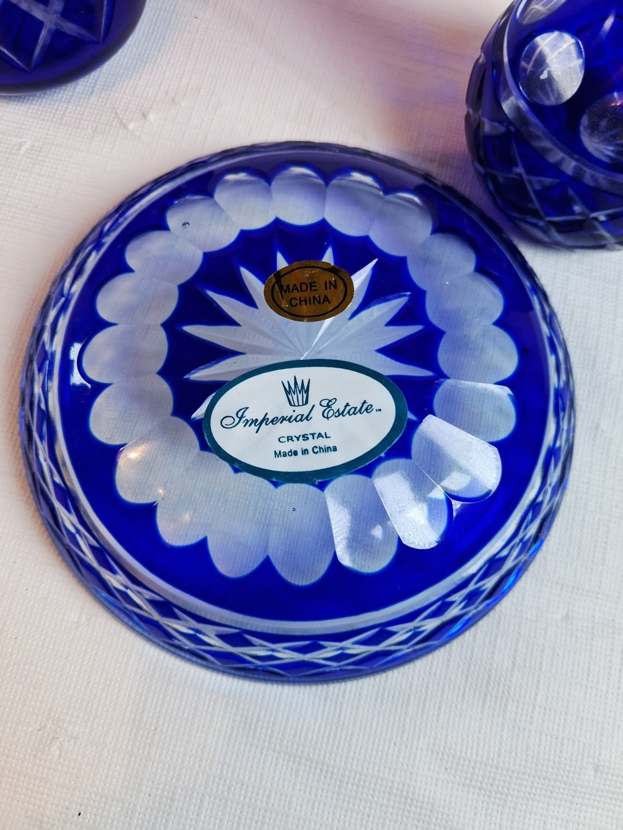 Vintage Cobalt Blue Cut to Clear Vanity Set