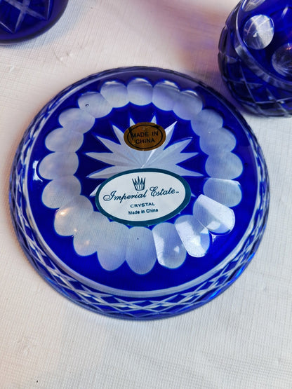 Vintage Cobalt Blue Cut to Clear Vanity Set