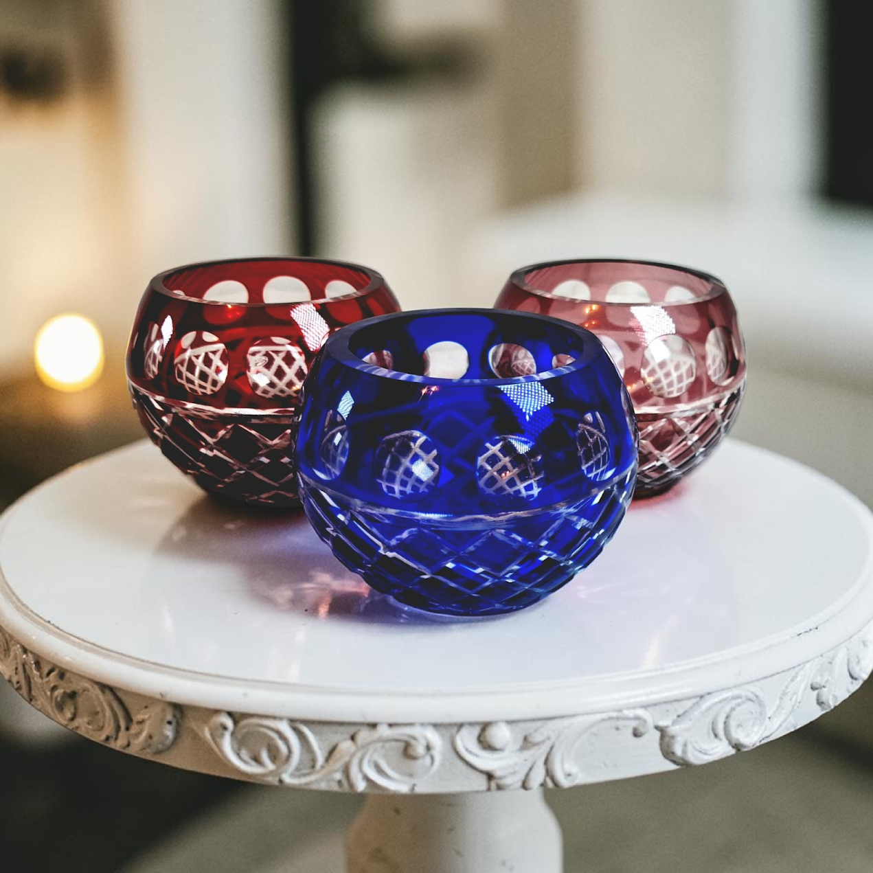 Vintage set of 3 Cut to Clear Votive Holders
