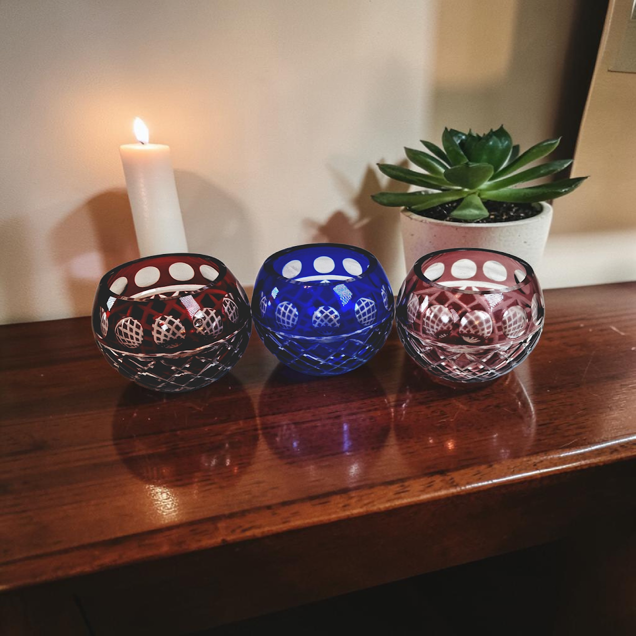 Vintage set of 3 Cut to Clear Votive Holders