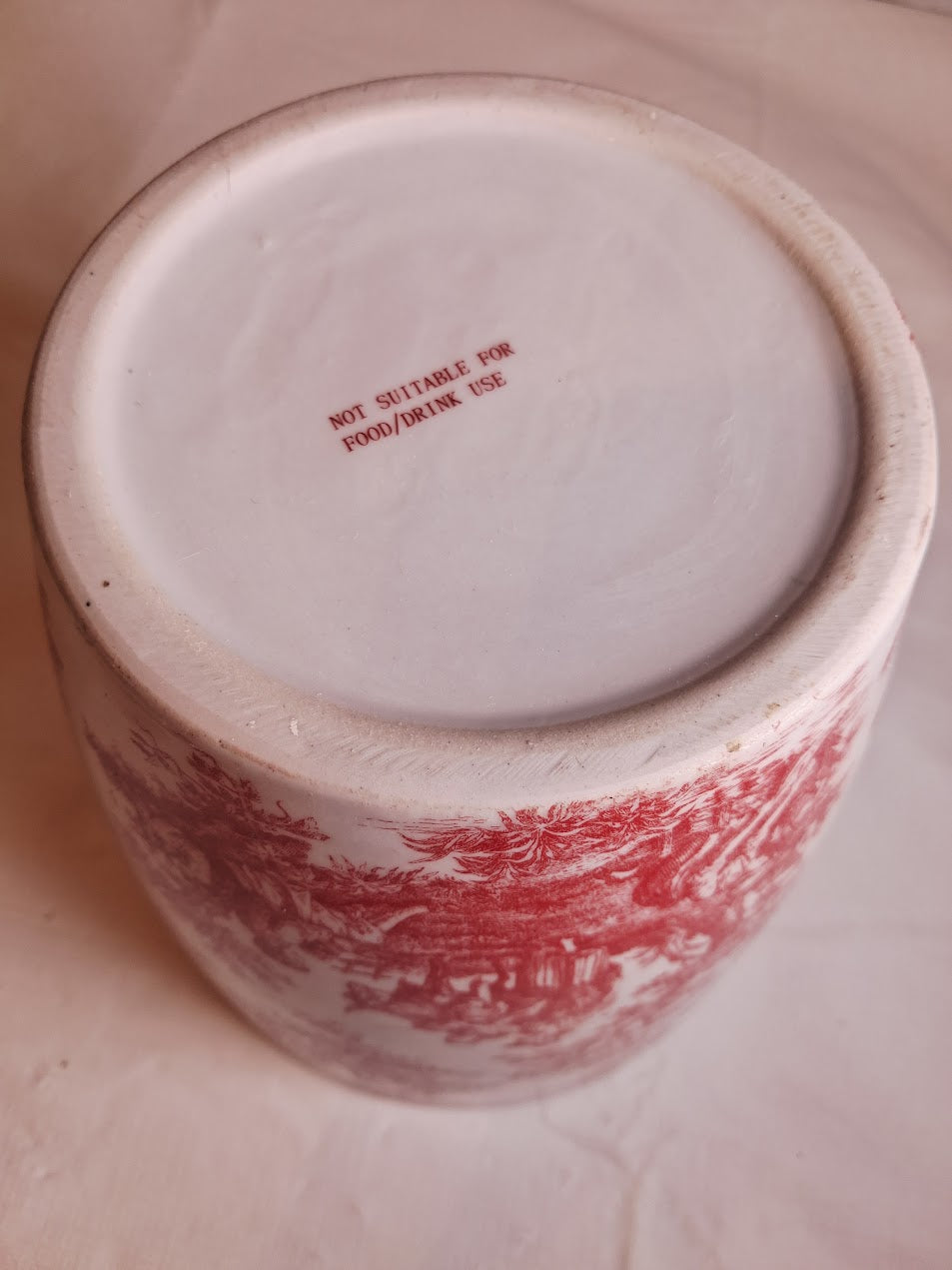 Vintage Red Transferware Cachepot or Planter