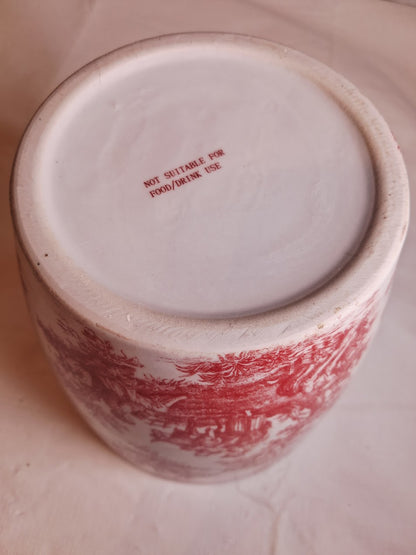 Vintage Red Transferware Cachepot or Planter