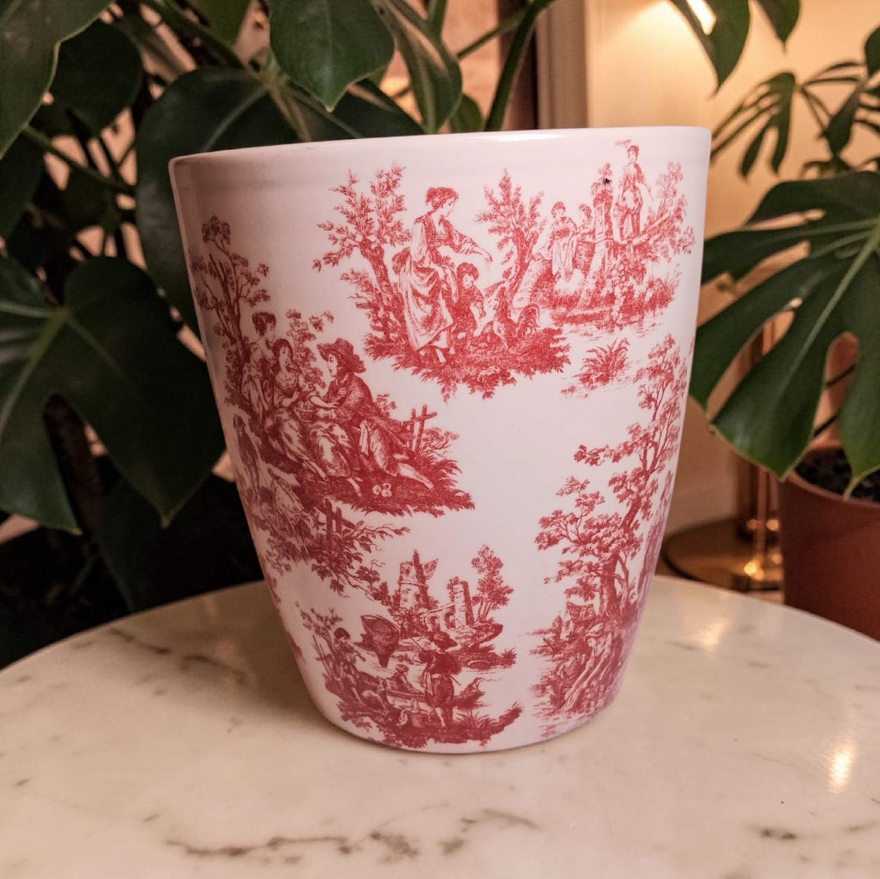 Vintage Red Transferware Cachepot or Planter
