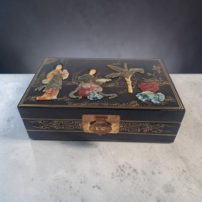 Antique Chinese Black Lacquer Jewelry Box