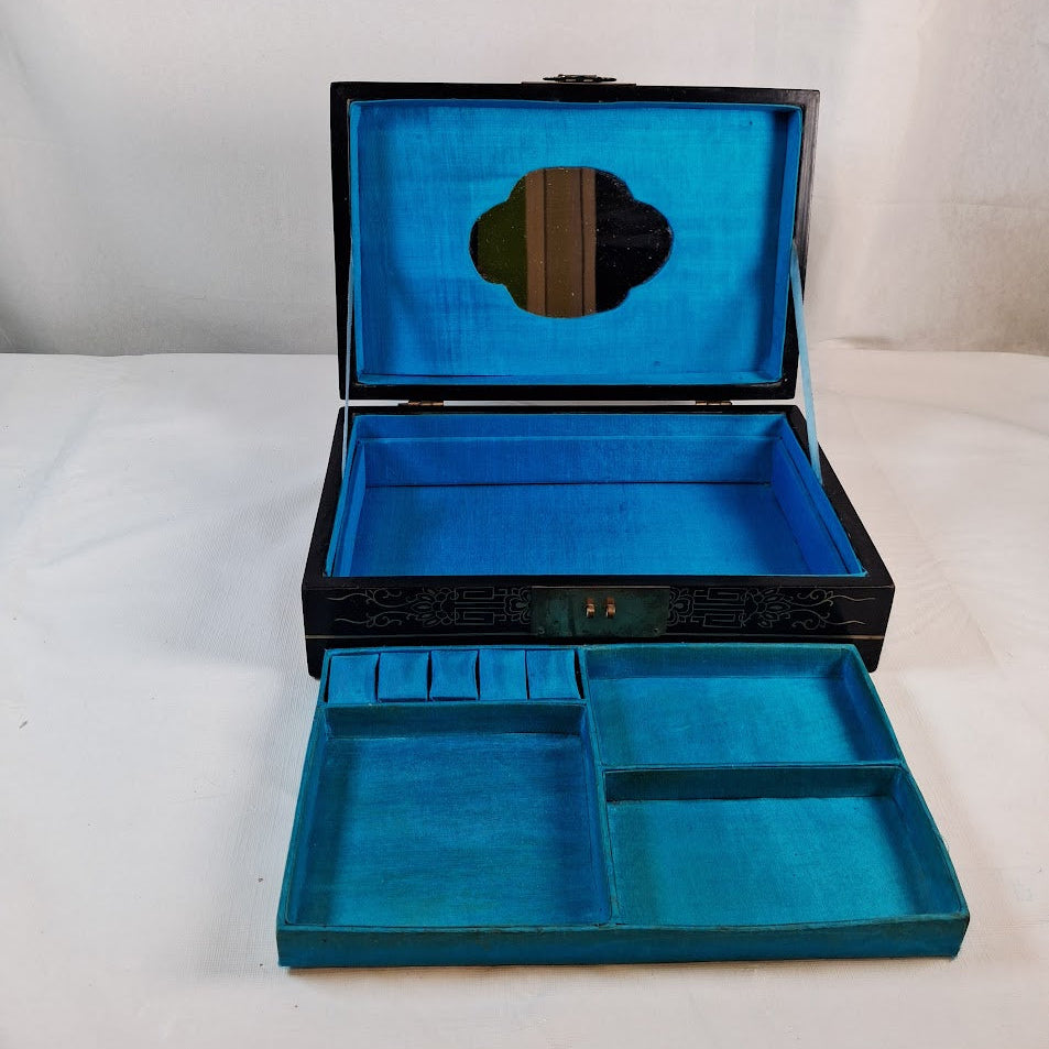 Antique Chinese Black Lacquer Jewelry Box