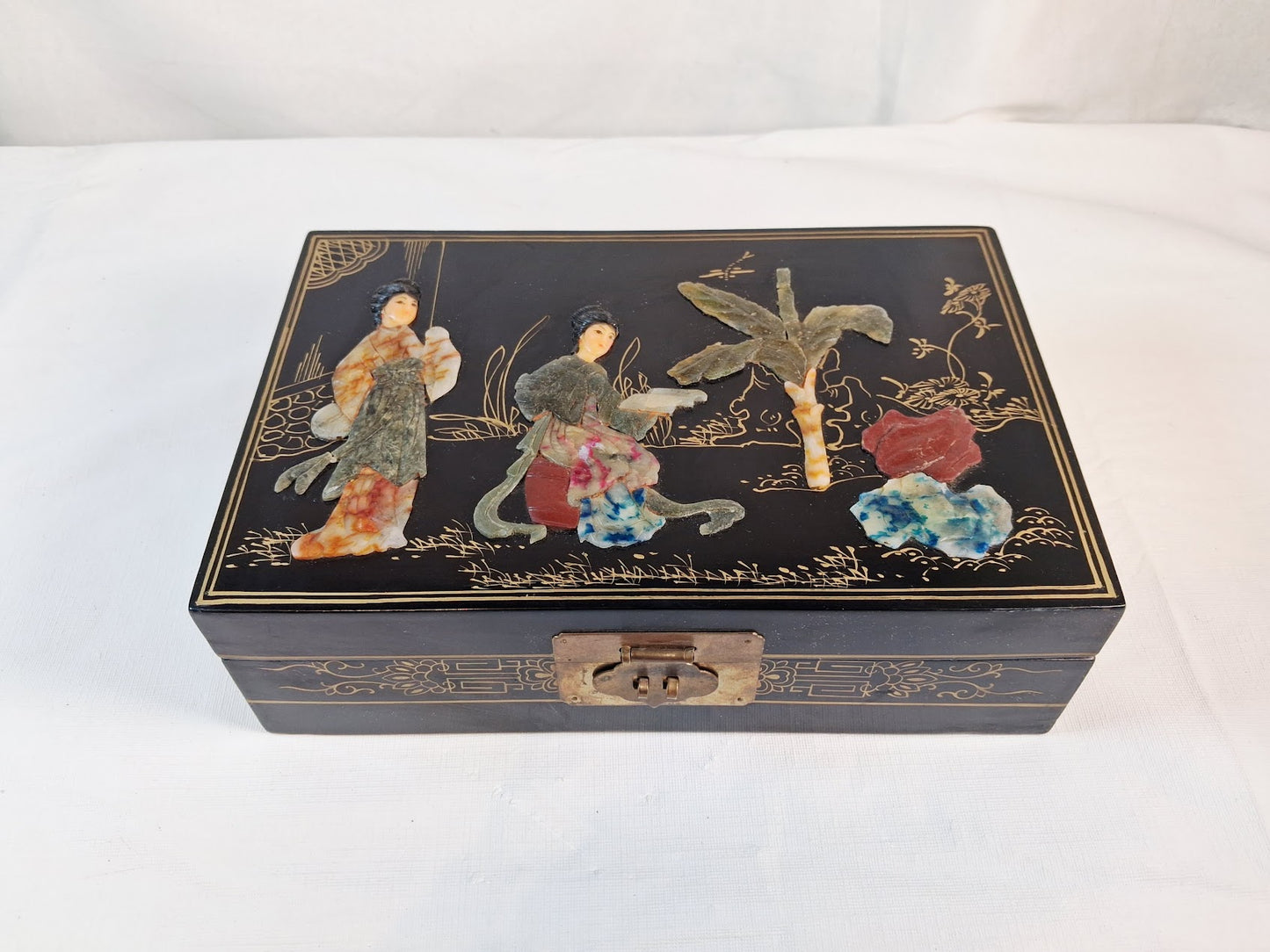 Antique Chinese Black Lacquer Jewelry Box