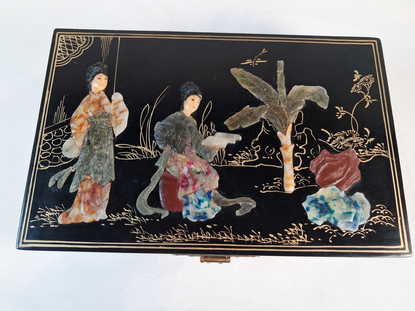 Antique Chinese Black Lacquer Jewelry Box