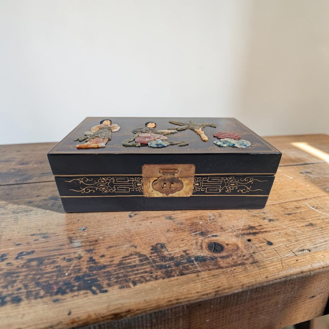 Antique Chinese Black Lacquer Jewelry Box