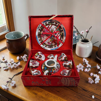 Vintage Chinese Miniature 9-piece Porcelain Tea Set