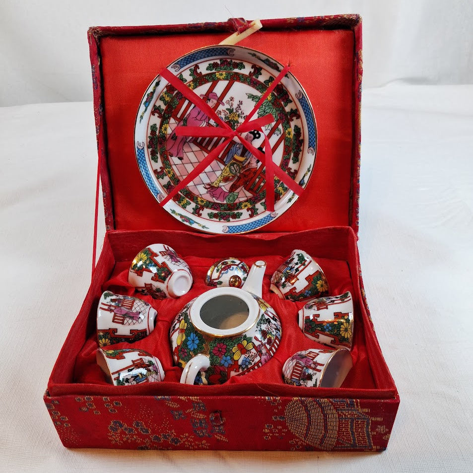 Vintage Chinese Miniature 9-piece Porcelain Tea Set